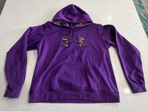 Under Armour Tops - Under Armour Women's Size XL Purple Fleece Big Logo Hoodie Sweatshirt VINTAGE
